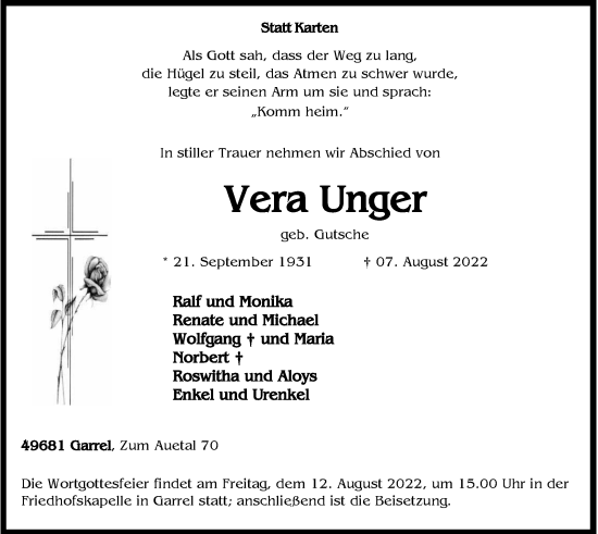 Anzeige von Vera Unger von OM-Medien