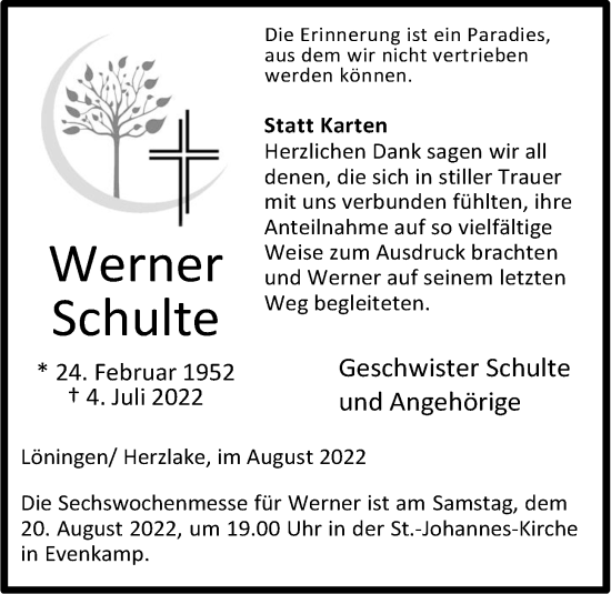 Anzeige von Werner Schulte von OM-Medien