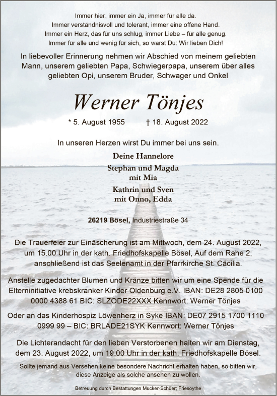 Anzeige von Werner Tönjes von OM-Medien