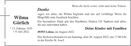 Anzeige von Wilma Görlich von OM-Medien