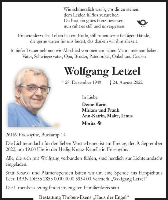 Anzeige von Wolfgang Letzel von OM-Medien