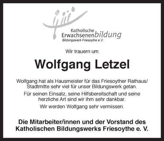 Anzeige von Wolfgang Letzel von OM-Medien