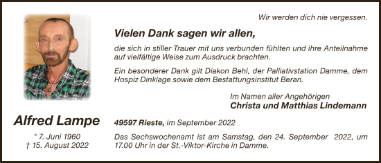Anzeige von Alfred Lampe von OM-Medien