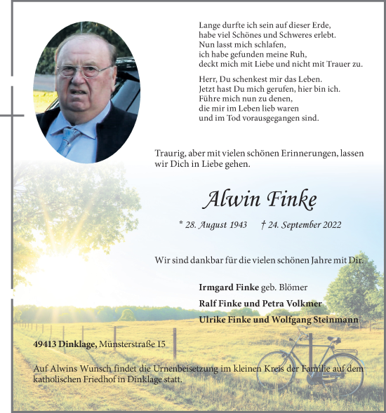 Anzeige von Alwin Finke von OM-Medien