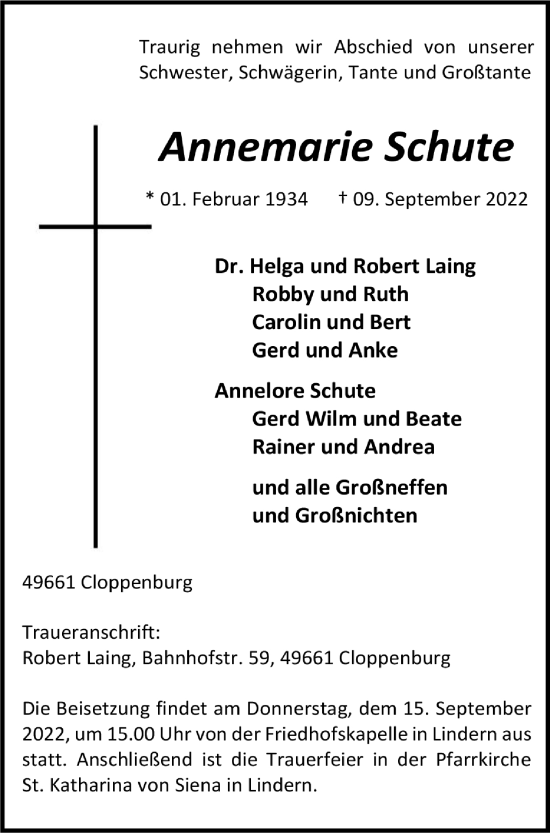 Anzeige von Annemarie Schute von OM-Medien