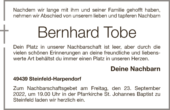 Anzeige von Bernhard Tobe von OM-Medien
