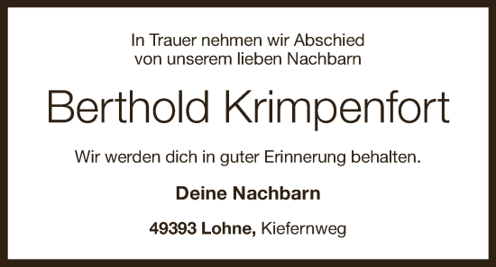 Anzeige von Berthold Krimpenfort von OM-Medien