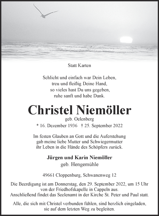 Anzeige von Christel Niemöller von OM-Medien