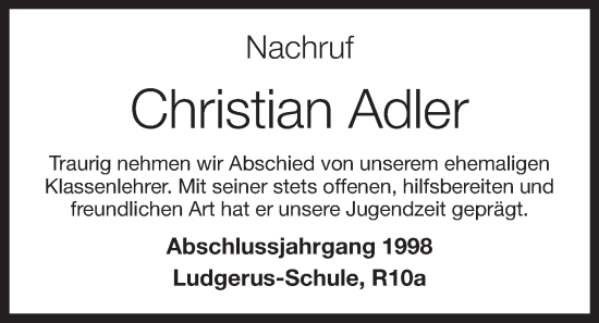 Anzeige von Christian Adler von OM-Medien