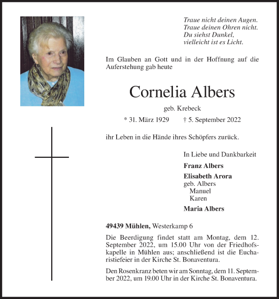 Anzeige von Cornelia Albers von OM-Medien