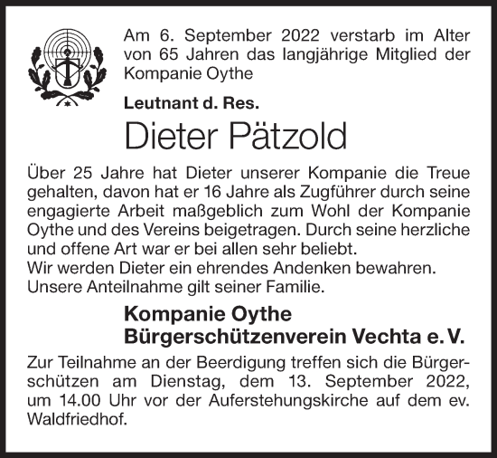 Anzeige von Dieter Pätzold von OM-Medien