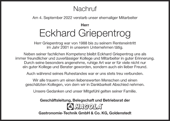 Anzeige von Eckhard Griepentrog von OM-Medien