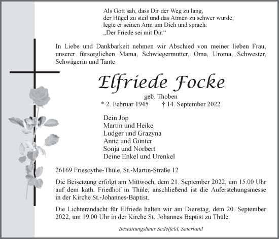 Anzeige von Elfriede Focke von OM-Medien