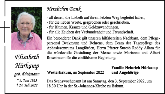 Anzeige von Elisabeth Hürkamp von OM-Medien