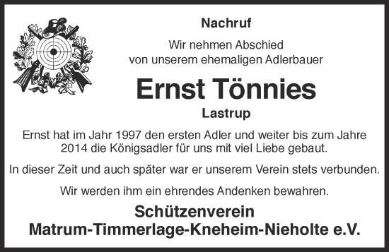 Anzeige von Ernst Tönnies von OM-Medien