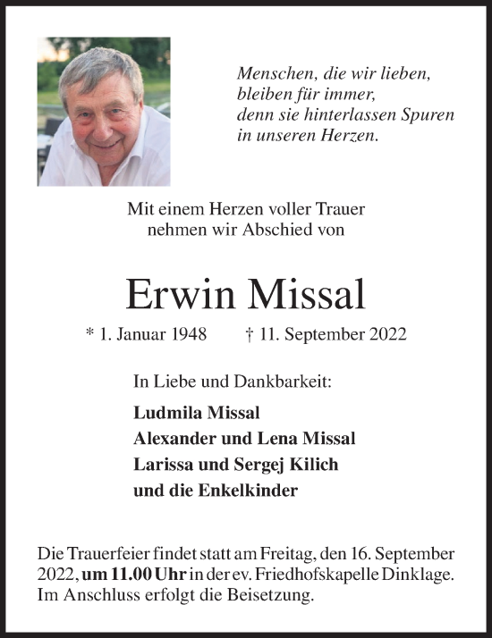 Anzeige von Erwin Missal von OM-Medien