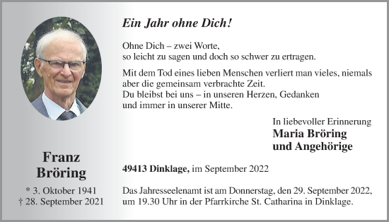 Anzeige von Franz Bröring von OM-Medien