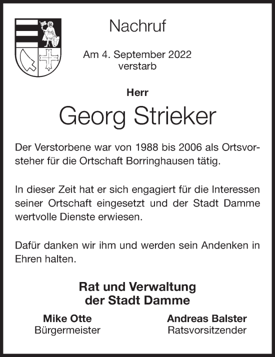 Anzeige von Georg Strieker von OM-Medien