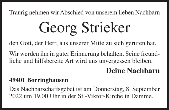 Anzeige von Georg Strieker von OM-Medien