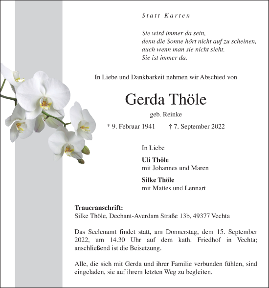 Anzeige von Gerda Thöle von OM-Medien