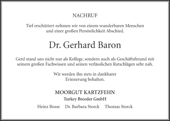 Anzeige von Gerhard Baron von OM-Medien