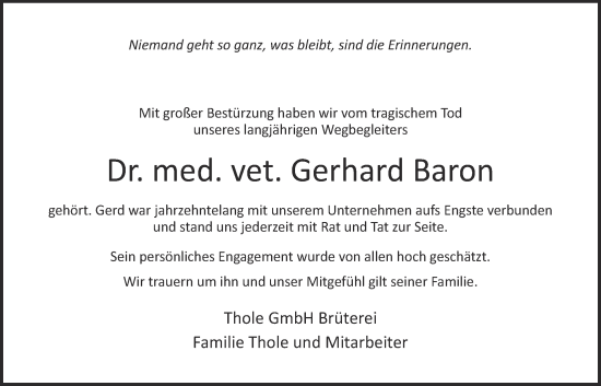 Anzeige von Gerhard Baron von OM-Medien