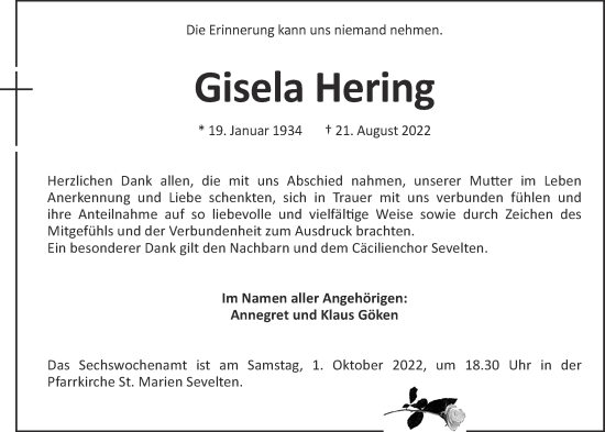 Anzeige von Gisela Hering von OM-Medien