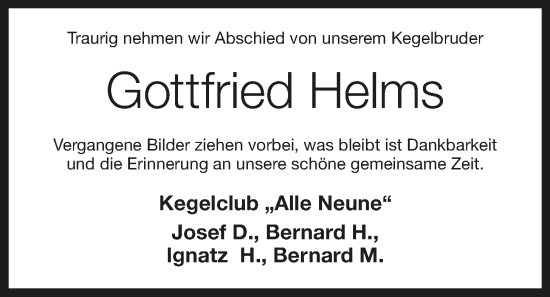 Anzeige von Gottfried Helms von Oldenburgische Volkszeitung