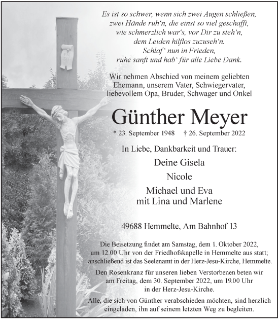 Anzeige von Günther Meyer von Oldenburgische Volkszeitung