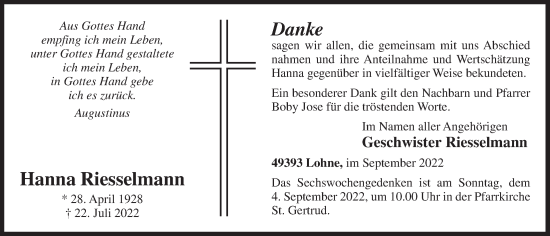 Anzeige von Hanna Riesselmann von OM-Medien