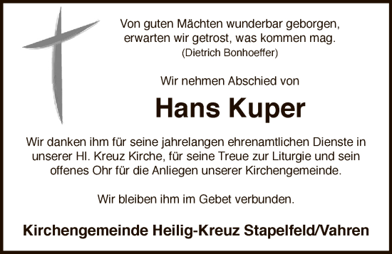Anzeige von Hans Kuper von OM-Medien