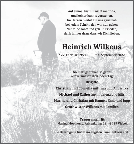 Anzeige von Heinrich Wilkens von OM-Medien