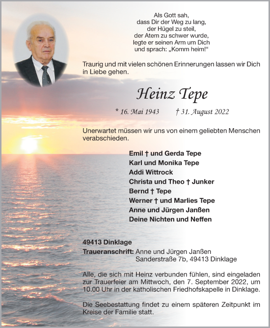 Anzeige von Heinz Tepe von OM-Medien