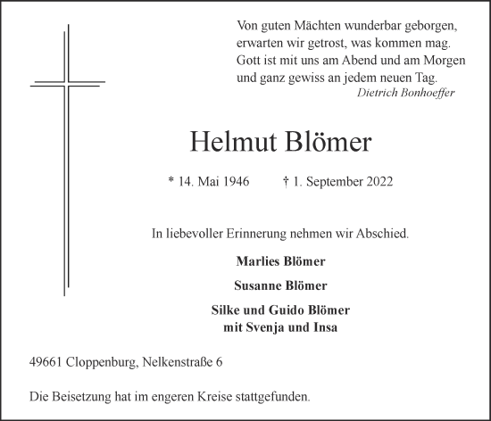 Anzeige von Helmut Blömer von OM-Medien