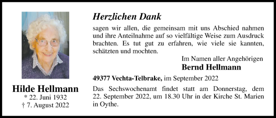 Anzeige von Hilde Hellmann von OM-Medien