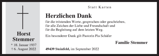Anzeige von Horst Stemmer von OM-Medien