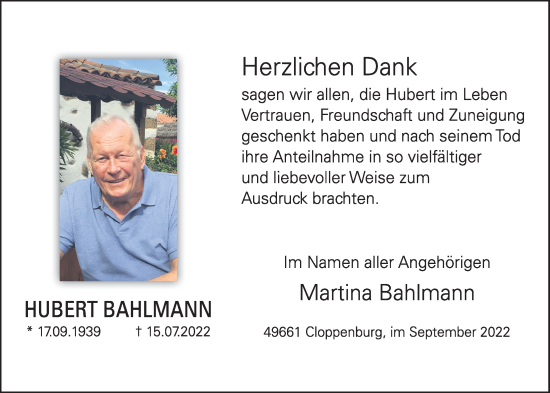 Anzeige von Hubert Bahlmann von OM-Medien