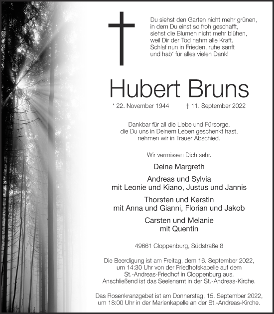 Anzeige von Hubert Bruns von OM-Medien
