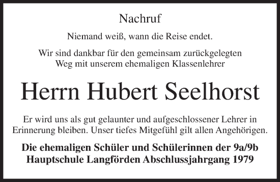 Anzeige von Hubert Seelhorst von OM-Medien