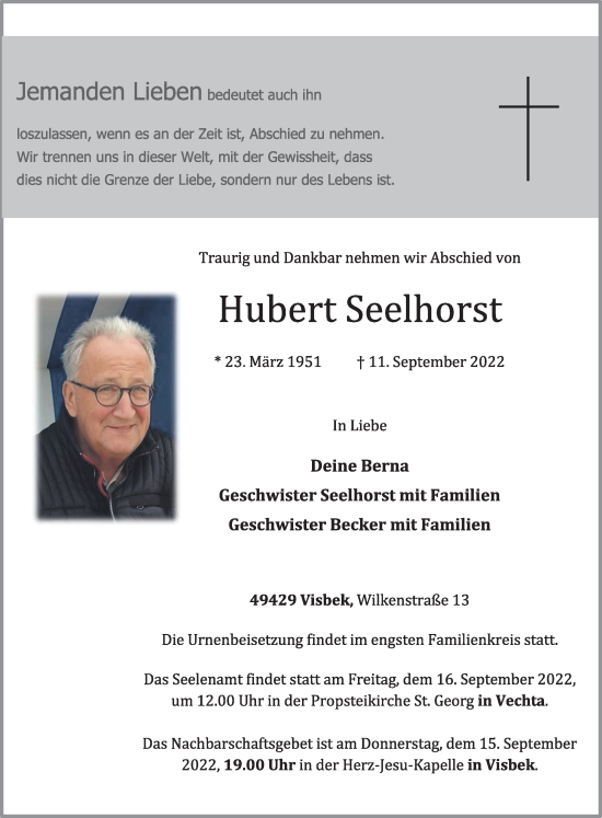 Anzeige von Hubert Seelhorst von OM-Medien
