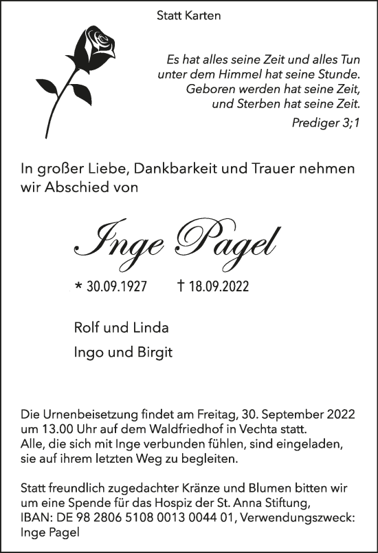 Anzeige von Inge Pagel von OM-Medien