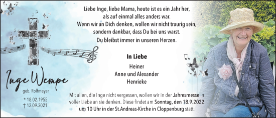 Anzeige von Inge Wempe von OM-Medien