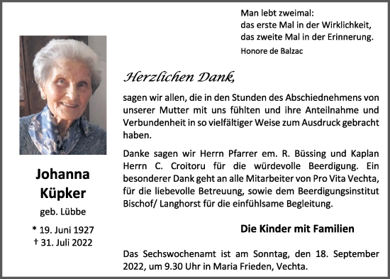 Anzeige von Johanna Küpker von OM-Medien