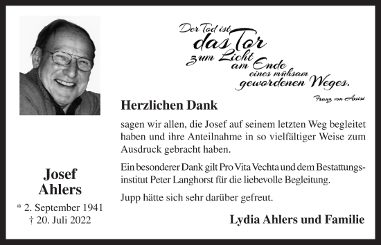 Anzeige von Josef Ahlers von OM-Medien