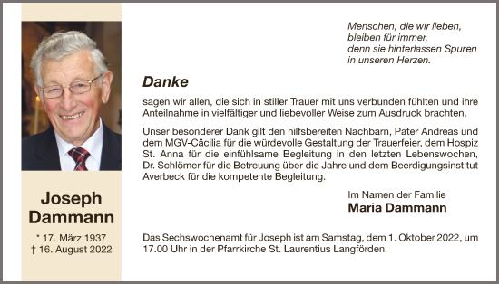 Anzeige von Joseph Dammann von OM-Medien