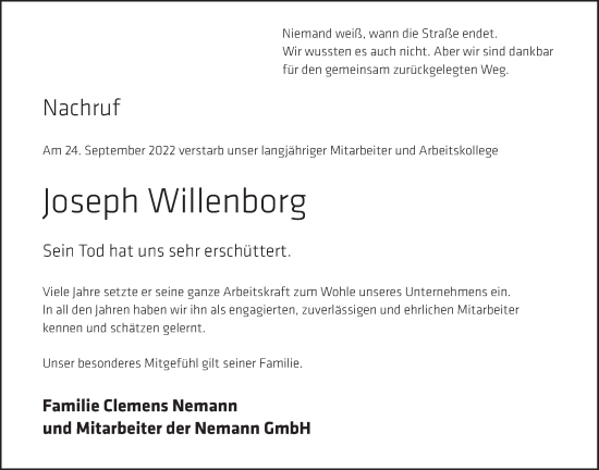 Anzeige von Joseph Willenborg von OM-Medien