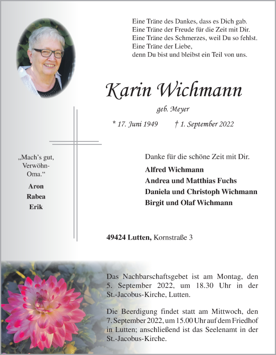 Anzeige von Karin Wichmann von OM-Medien