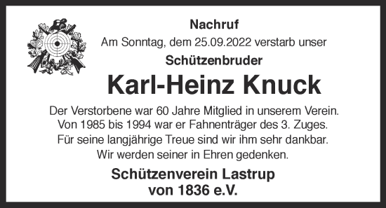 Anzeige von Karl-Heinz Knuck von Oldenburgische Volkszeitung