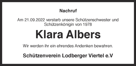 Anzeige von Klara Albers von OM-Medien