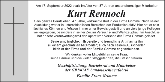 Anzeige von Kurt Rennoch von OM-Medien